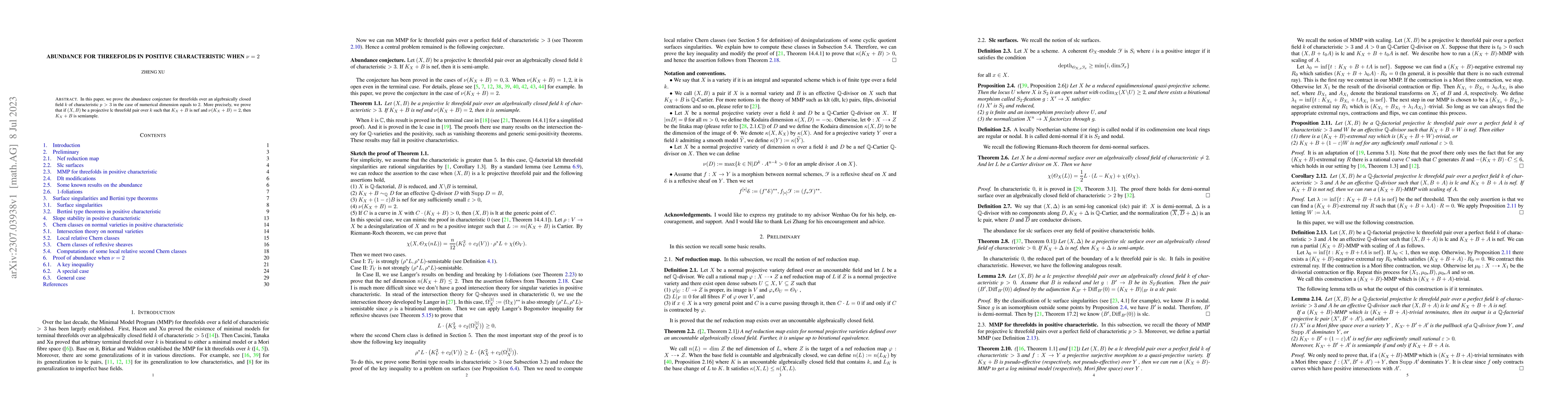 Thumbnail for Abundance for threefolds in positive characteristic when $\nu=2$