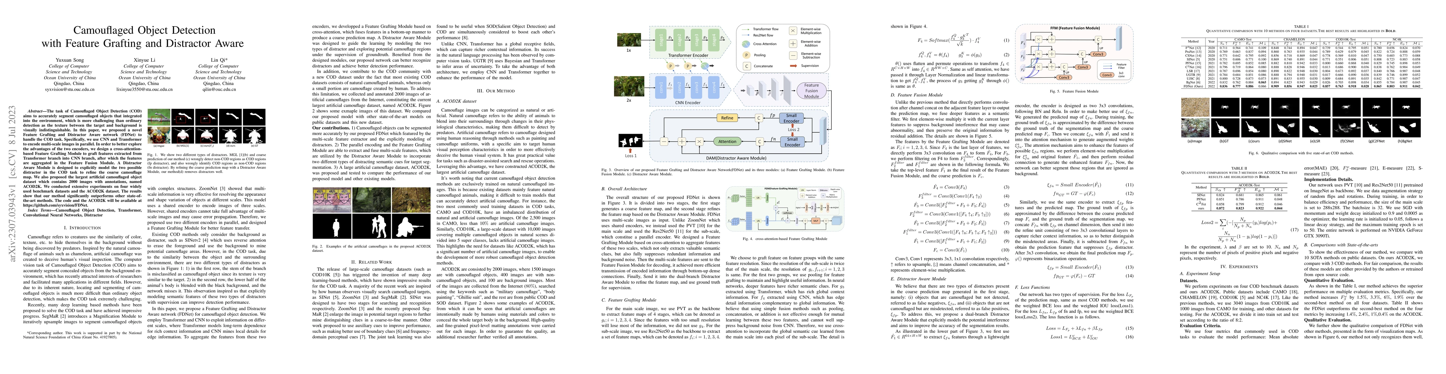 Thumbnail for Camouflaged Object Detection with Feature Grafting and Distractor Aware