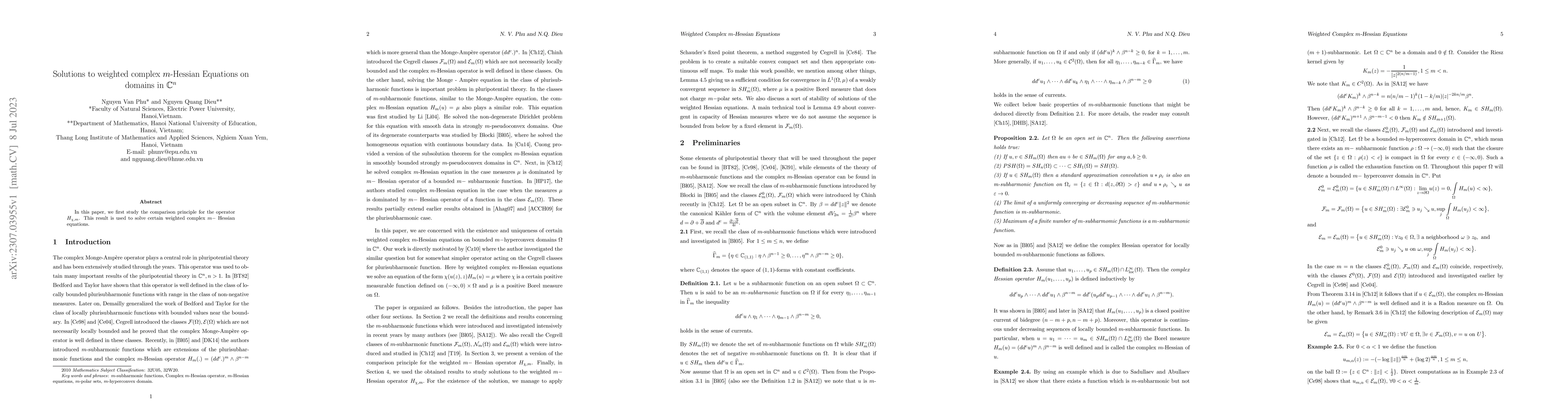 Thumbnail for Solutions to weighted complex m-Hessian Equations on domains in Cn