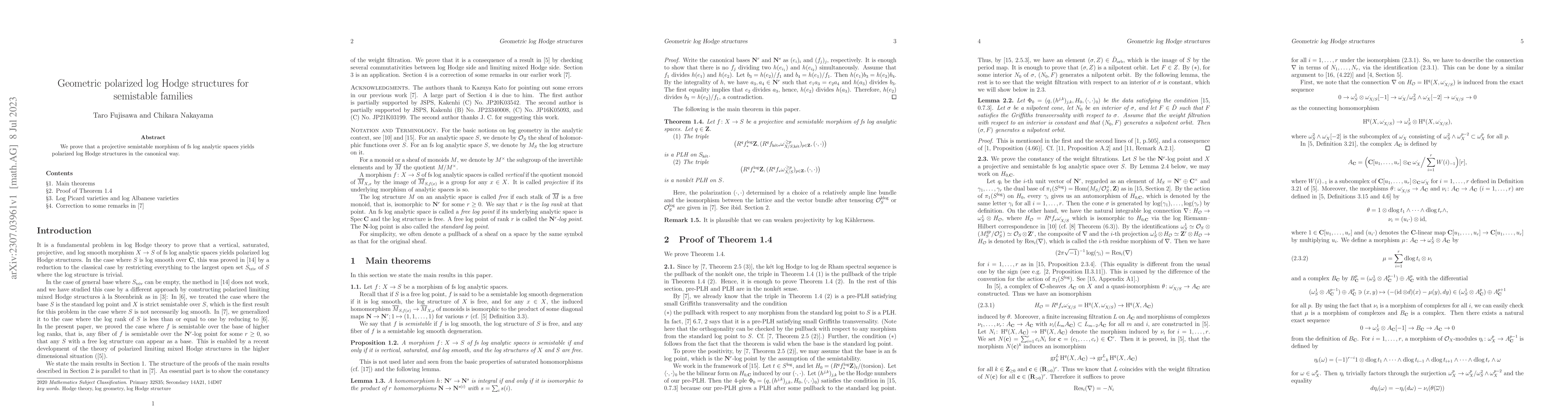 Thumbnail for Geometric polarized log Hodge structures for semistable families