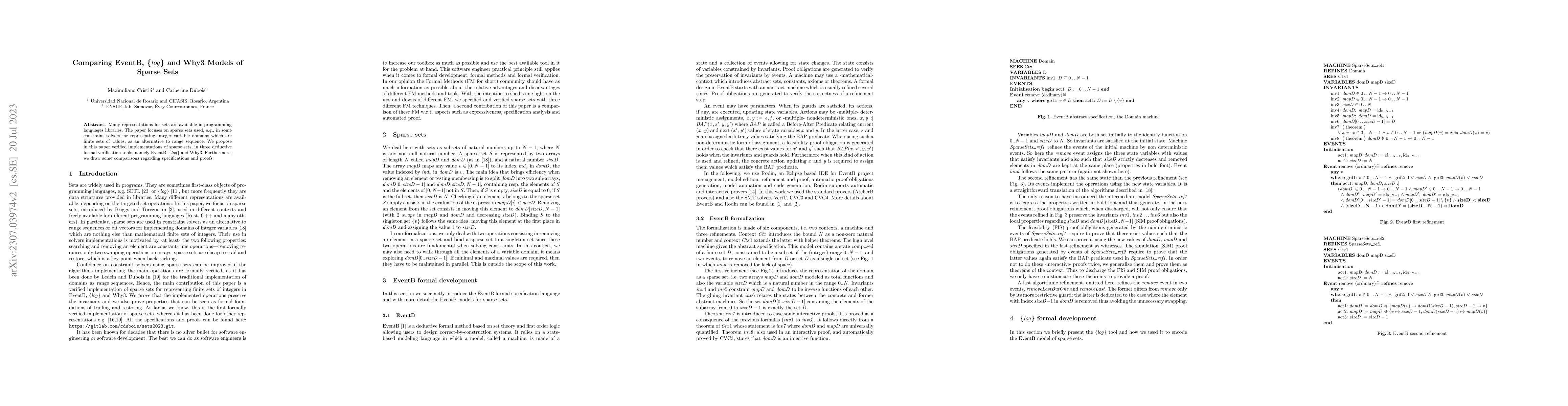 Thumbnail for Comparing EventB, $\{log\}$ and Why3 Models of Sparse Sets