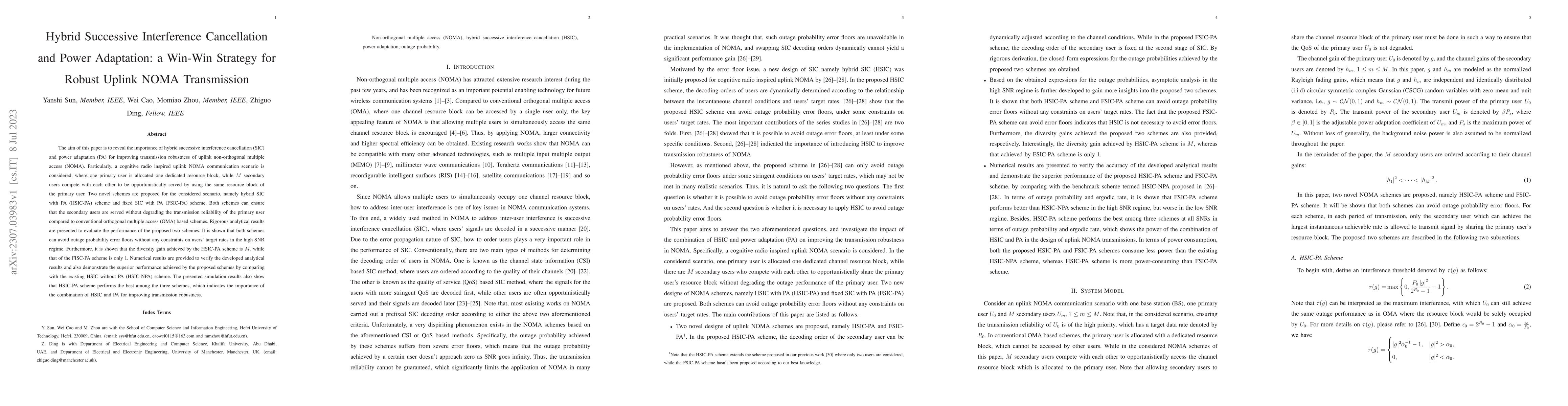 Thumbnail for Hybrid Successive Interference Cancellation and Power Adaptation: a
  Win-Win Strategy for Robust Uplink NOMA Transmission