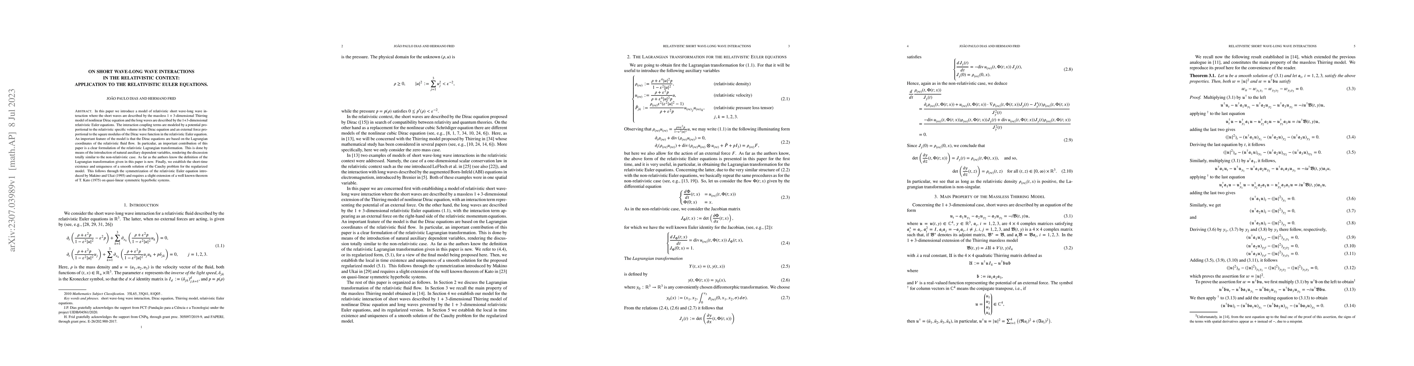 Thumbnail for On short wave-long wave interactions\\ in the relativistic context:
  Application to the Relativistic Euler Equations
