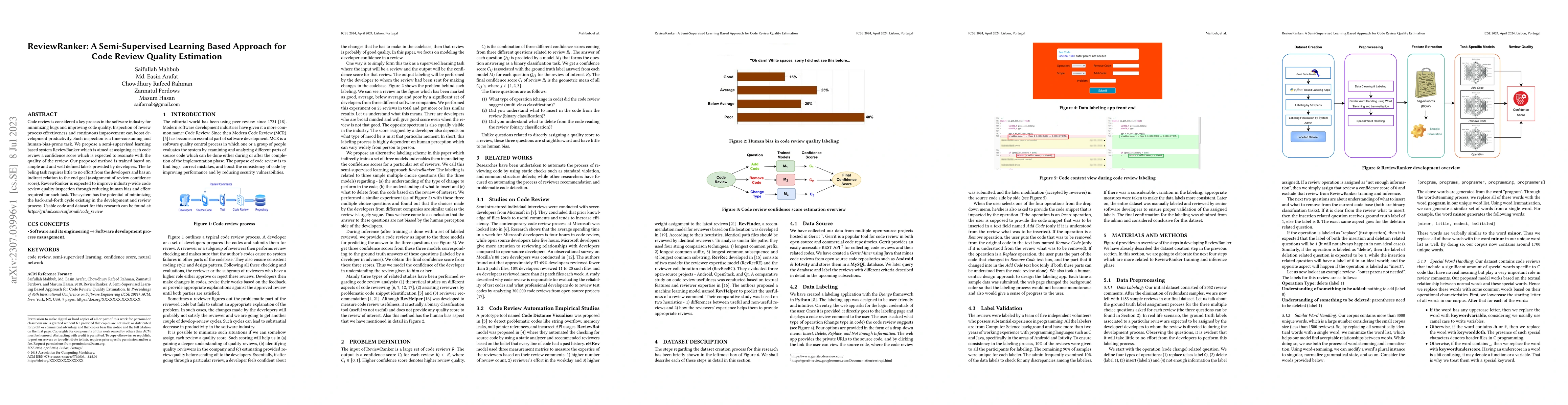 Thumbnail for ReviewRanker: A Semi-Supervised Learning Based Approach for Code Review
  Quality Estimation
