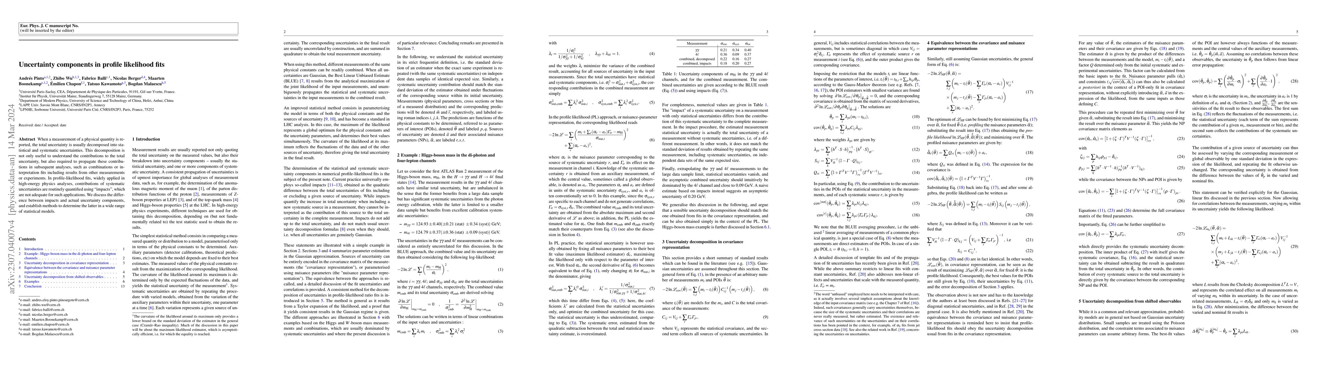 Thumbnail for Uncertainty components in profile likelihood fits