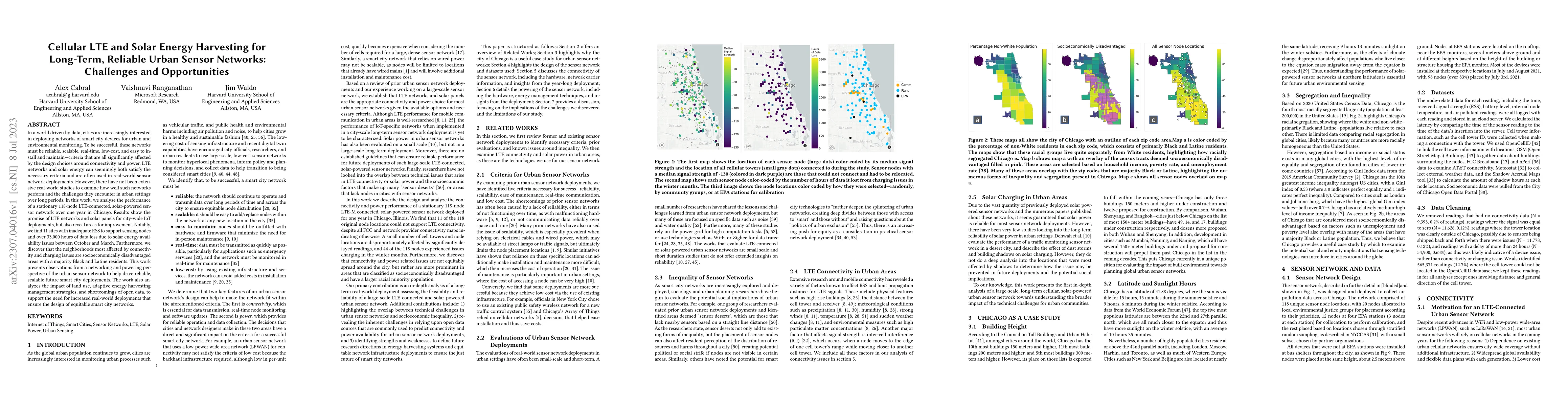 Thumbnail for Cellular LTE and Solar Energy Harvesting for Long-Term, Reliable Urban
  Sensor Networks: Challenges and Opportunities