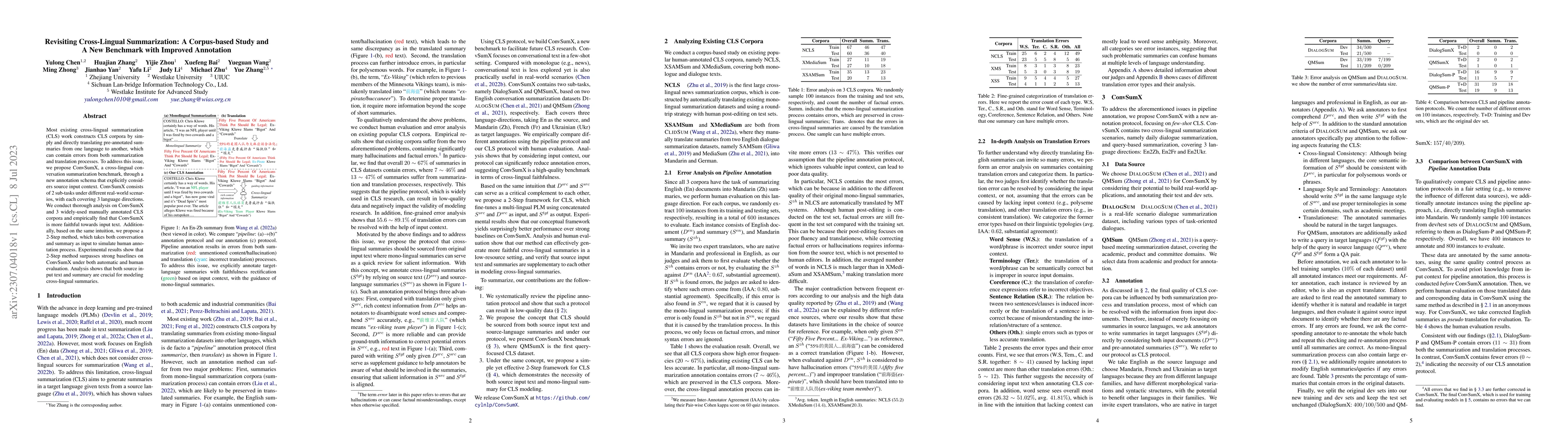 Thumbnail for Revisiting Cross-Lingual Summarization: A Corpus-based Study and A New
  Benchmark with Improved Annotation