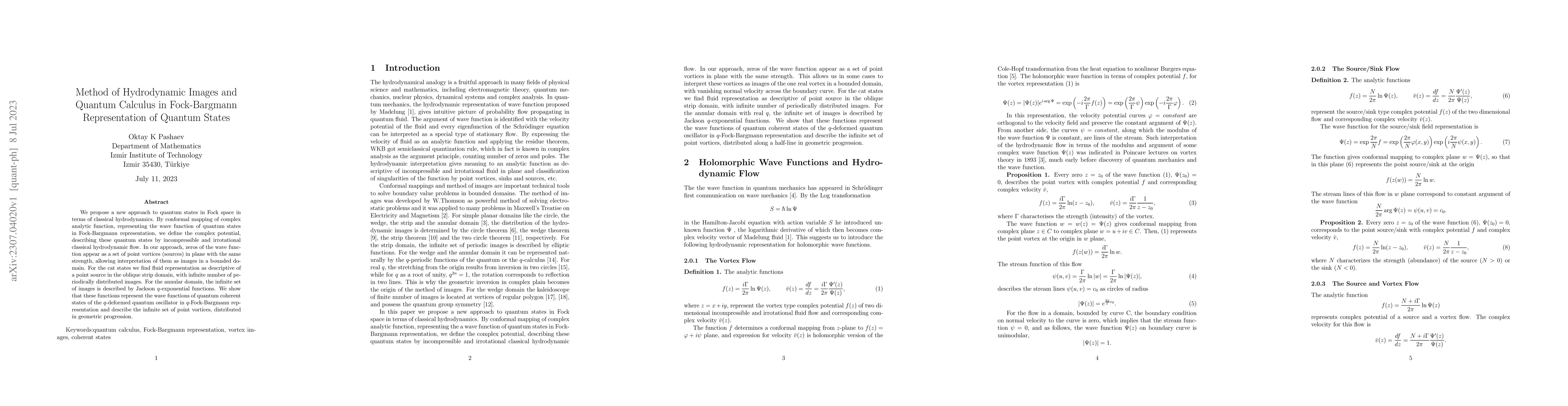 Thumbnail for Method of Hydrodynamic Images and Quantum Calculus in Fock-Bargmann
  Representation of Quantum States