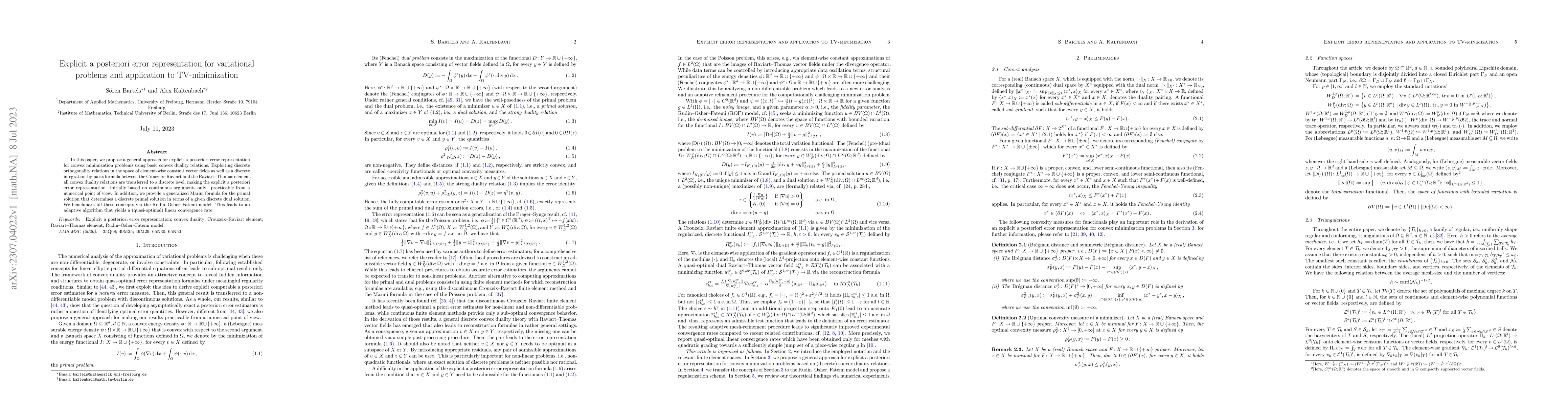 Thumbnail for Explicit a posteriori error representation for variational problems and
  application to TV-minimization