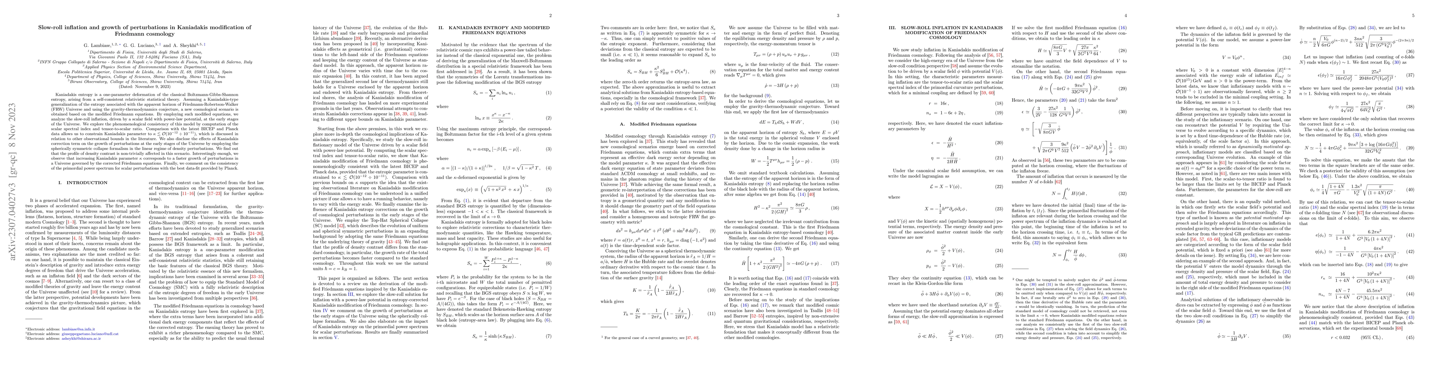 Thumbnail for Slow-roll inflation and growth of perturbations in Kaniadakis
  modification of Friedmann cosmology