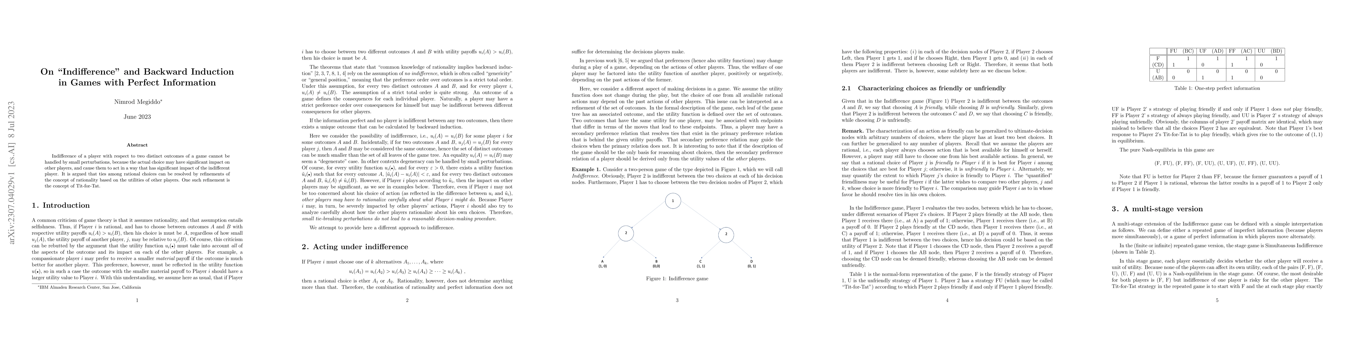 Thumbnail for On "Indifference" and Backward Induction in Games with Perfect
  Information