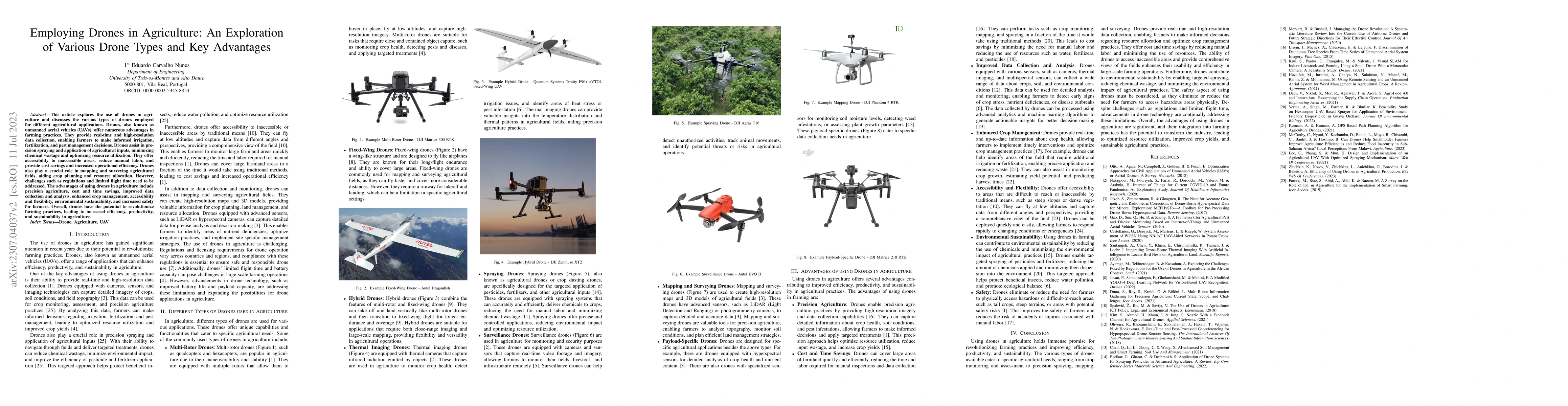 Thumbnail for Employing Drones in Agriculture: An Exploration of Various Drone Types
  and Key Advantages