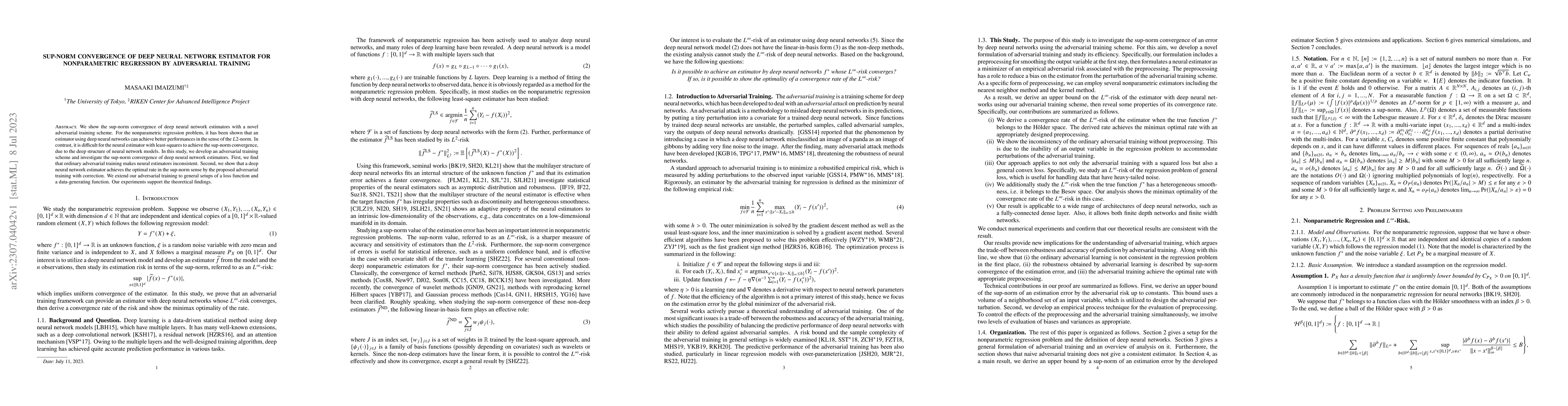 Thumbnail for Sup-Norm Convergence of Deep Neural Network Estimator for Nonparametric
  Regression by Adversarial Training