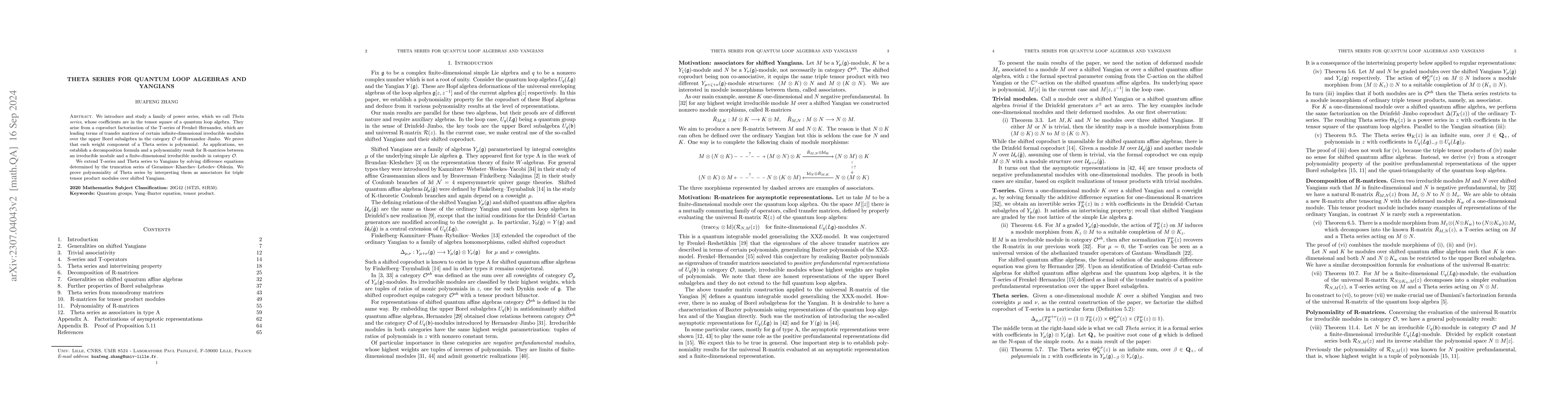 Thumbnail for Theta series for quantum loop algebras and Yangians