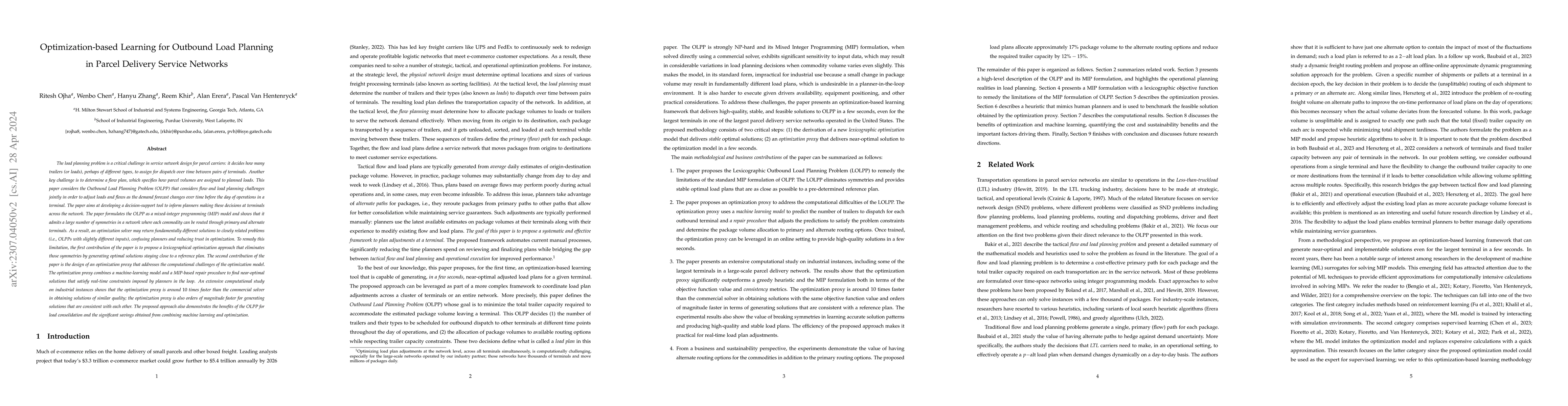 Thumbnail for Optimization-based Learning for Dynamic Load Planning in Trucking
  Service Networks