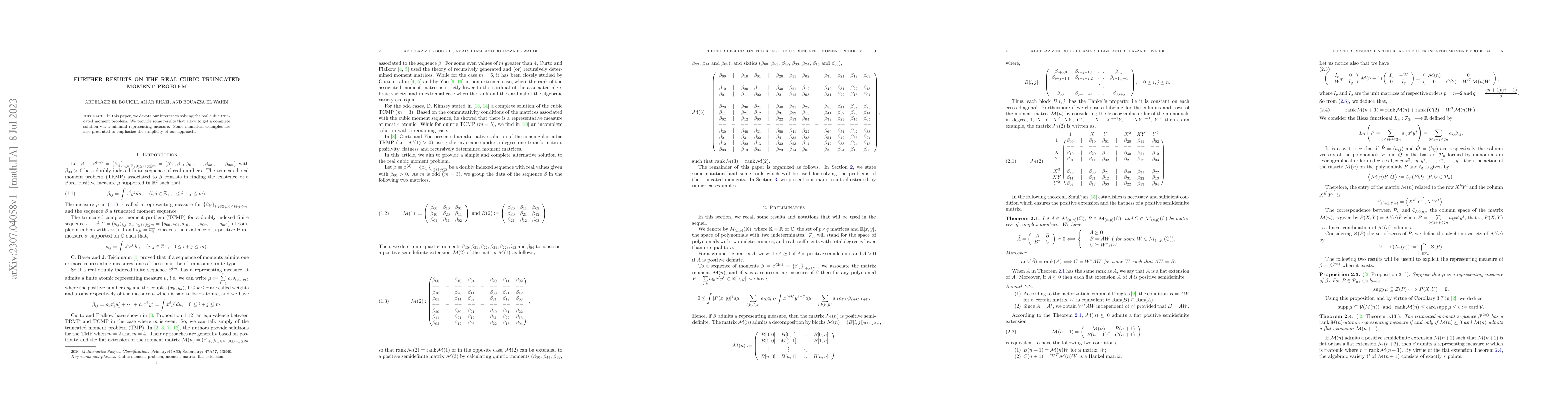 Thumbnail for Further results on the real cubic truncated moment problem