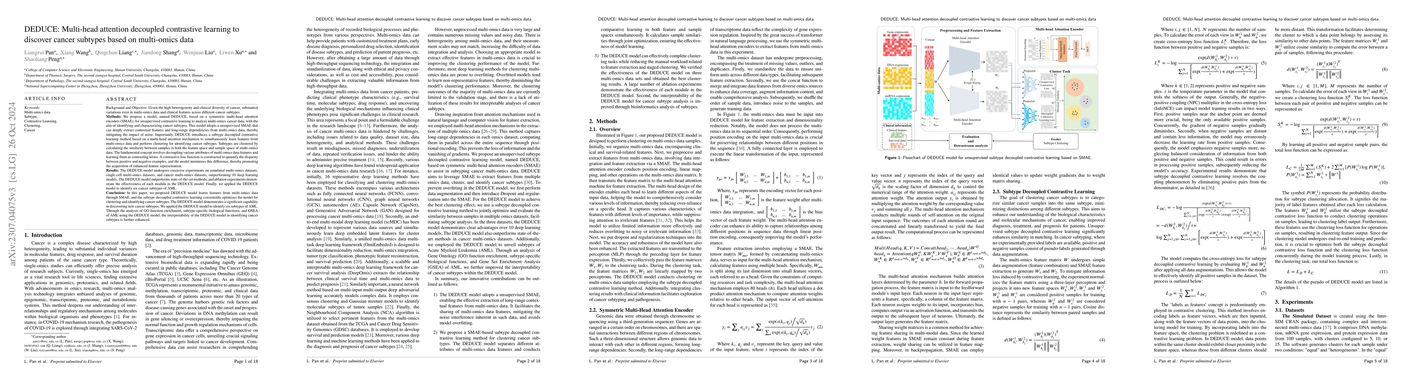 Thumbnail for DEDUCE: Multi-head attention decoupled contrastive learning to discover
  cancer subtypes based on multi-omics data