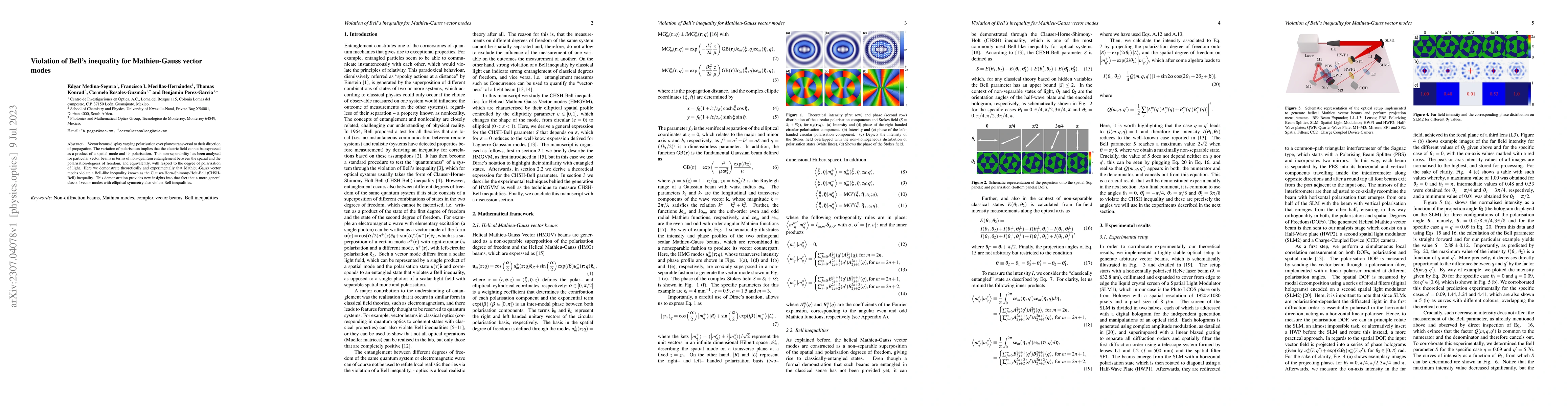 Thumbnail for Violation of Bell's inequality for Mathieu-Gauss vector modes