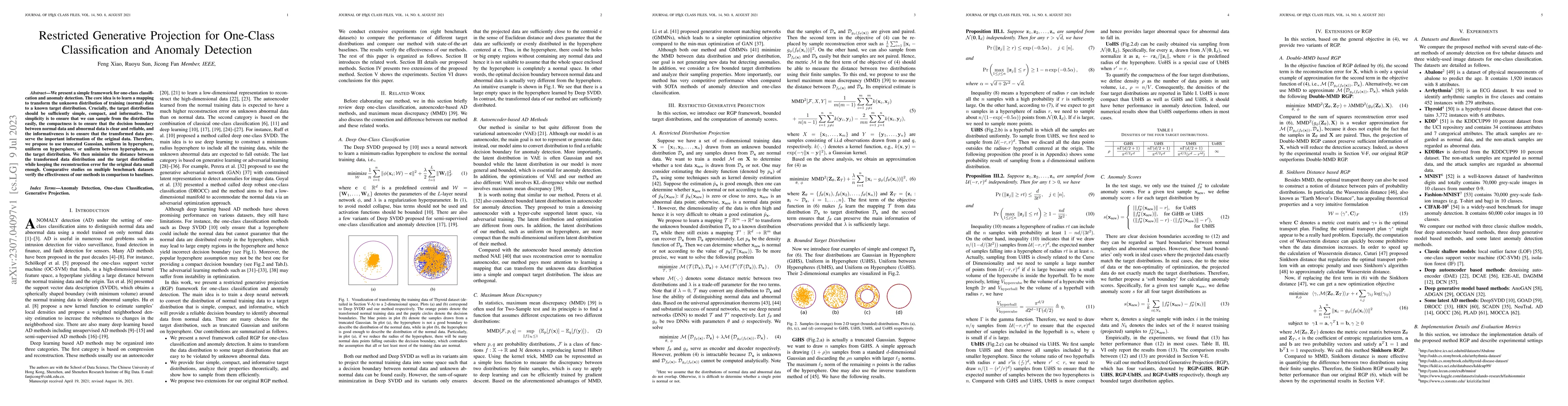 Thumbnail for Restricted Generative Projection for One-Class Classification and
  Anomaly Detection