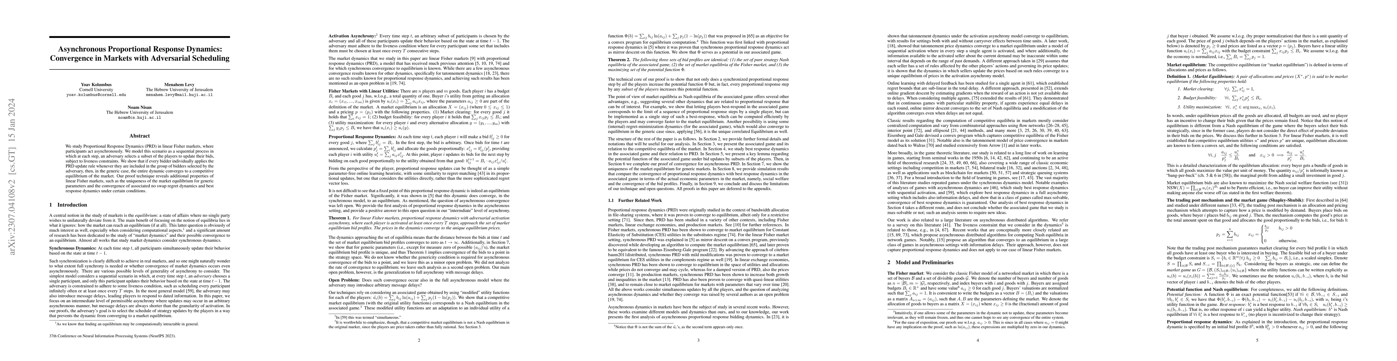 Thumbnail for Asynchronous Proportional Response Dynamics in Markets with Adversarial
  Scheduling