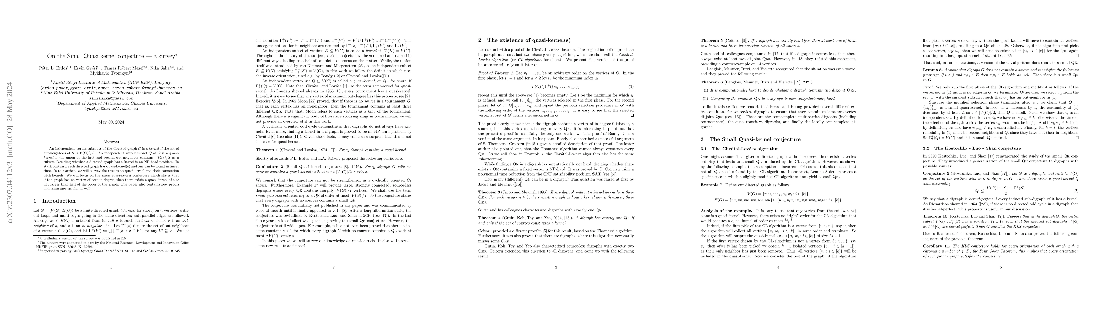 Thumbnail for On the Small Quasi-kernel conjecture