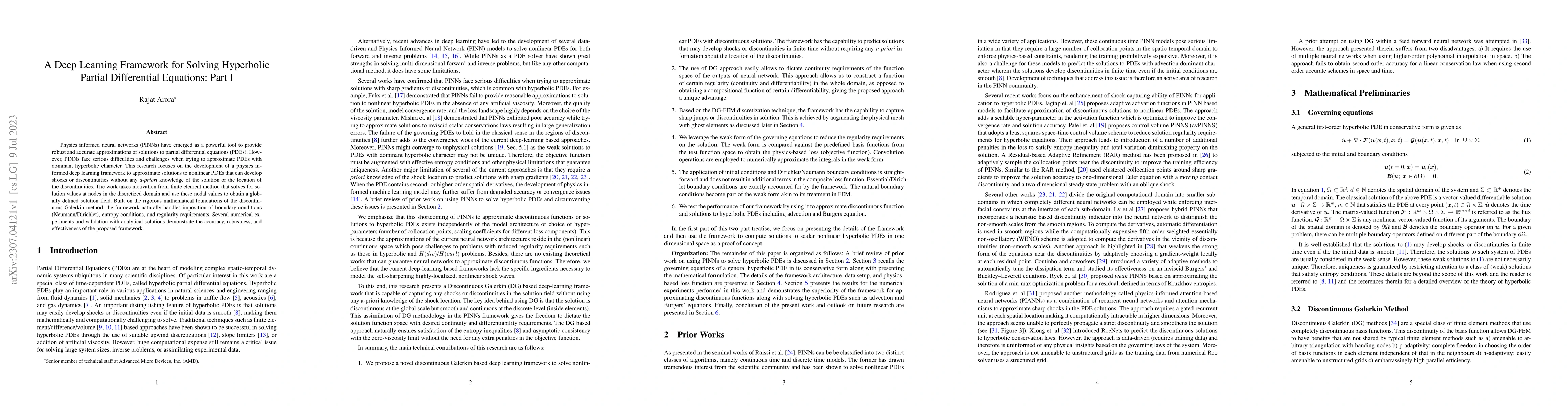 Thumbnail for A Deep Learning Framework for Solving Hyperbolic Partial Differential
  Equations: Part I