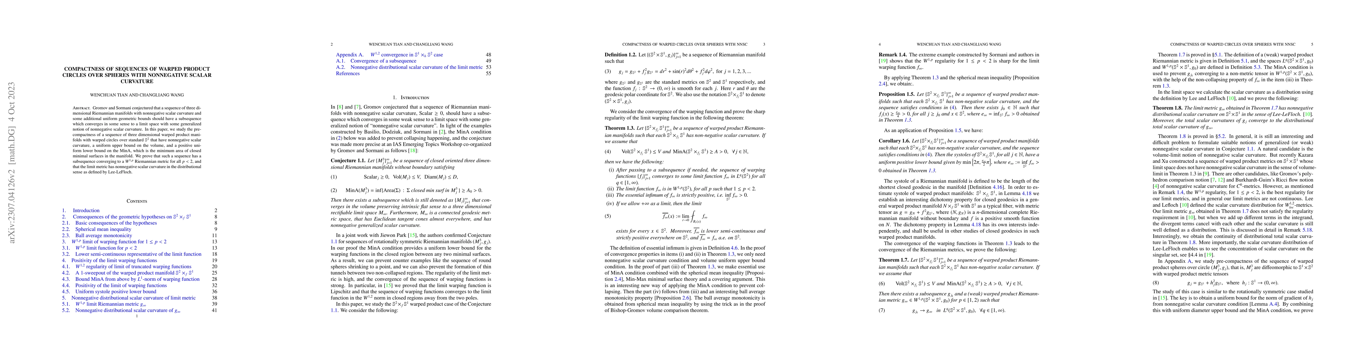 Thumbnail for Compactness of sequences of warped product circles over spheres with
  nonnegative scalar curvature