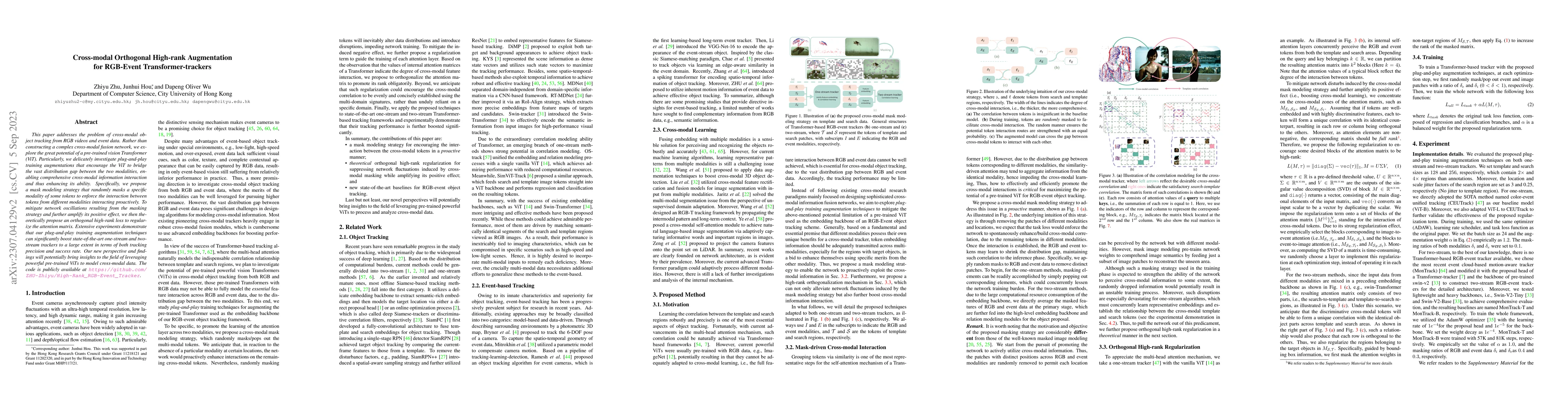 Thumbnail for Cross-modal Orthogonal High-rank Augmentation for RGB-Event
  Transformer-trackers