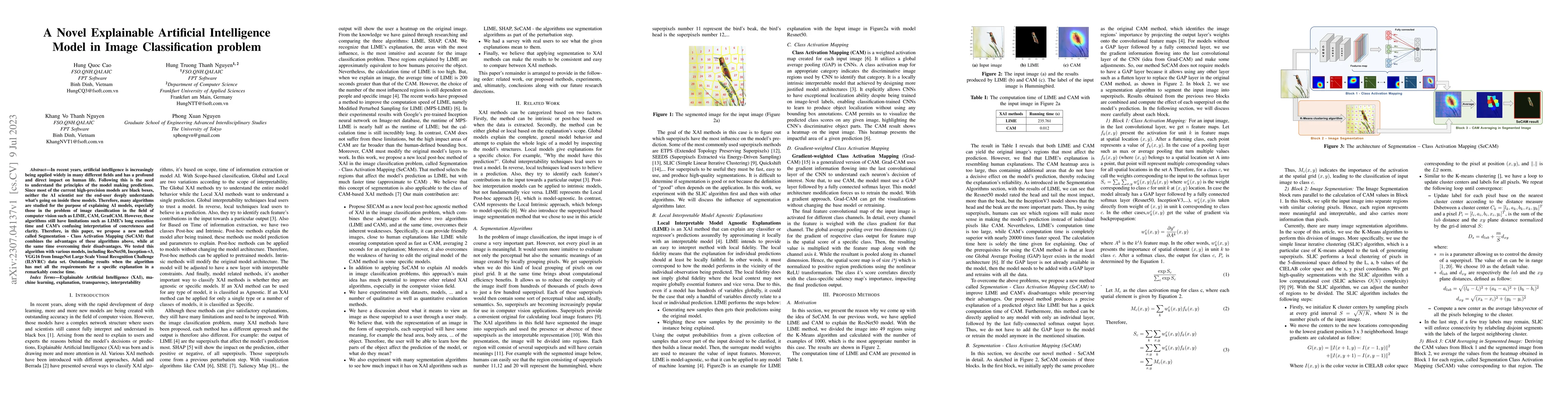 Thumbnail for A Novel Explainable Artificial Intelligence Model in Image
  Classification problem