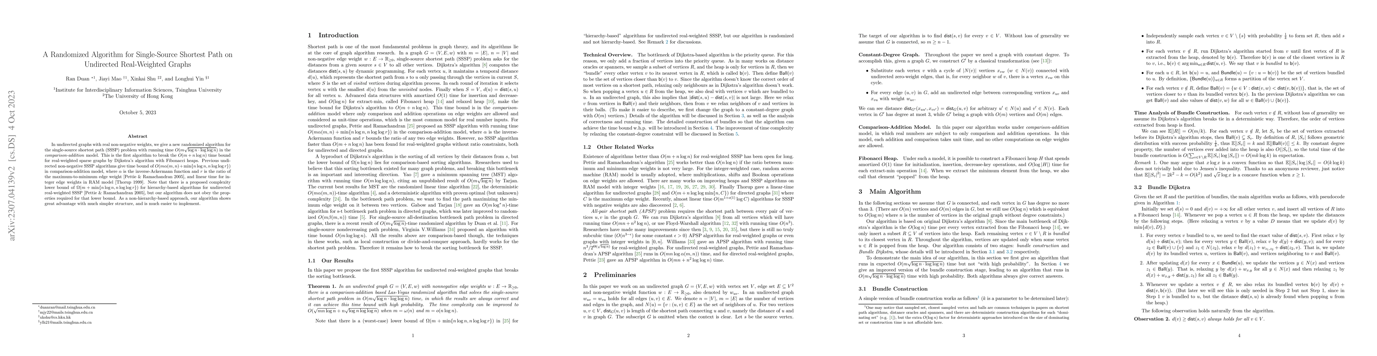 Thumbnail for A Randomized Algorithm for Single-Source Shortest Path on Undirected
  Real-Weighted Graphs