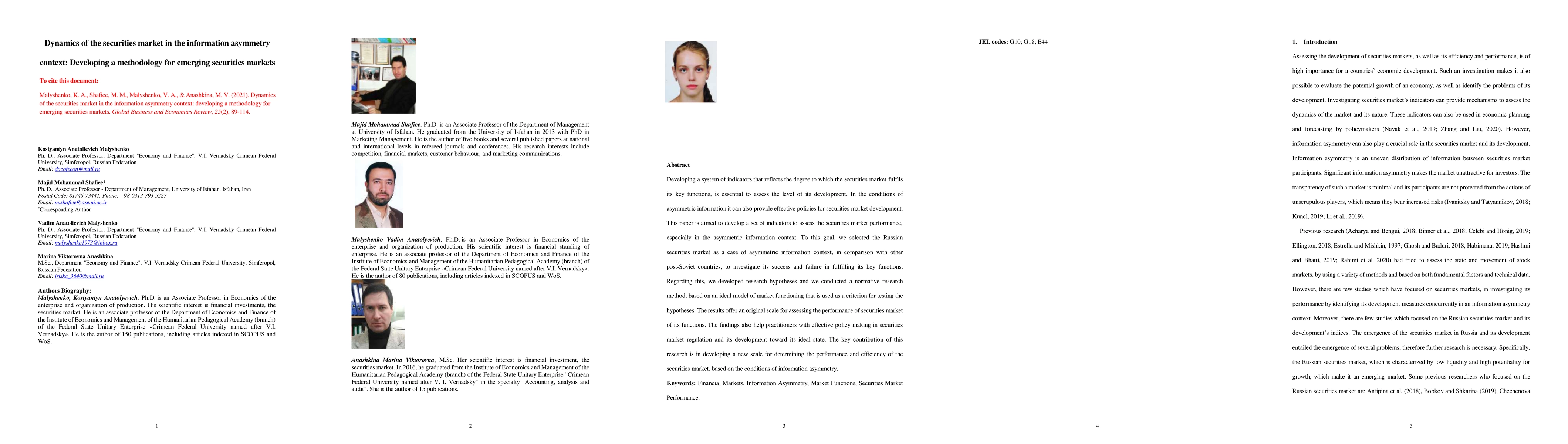 Thumbnail for Dynamics of the securities market in the information asymmetry context:
  developing a methodology for emerging securities markets
