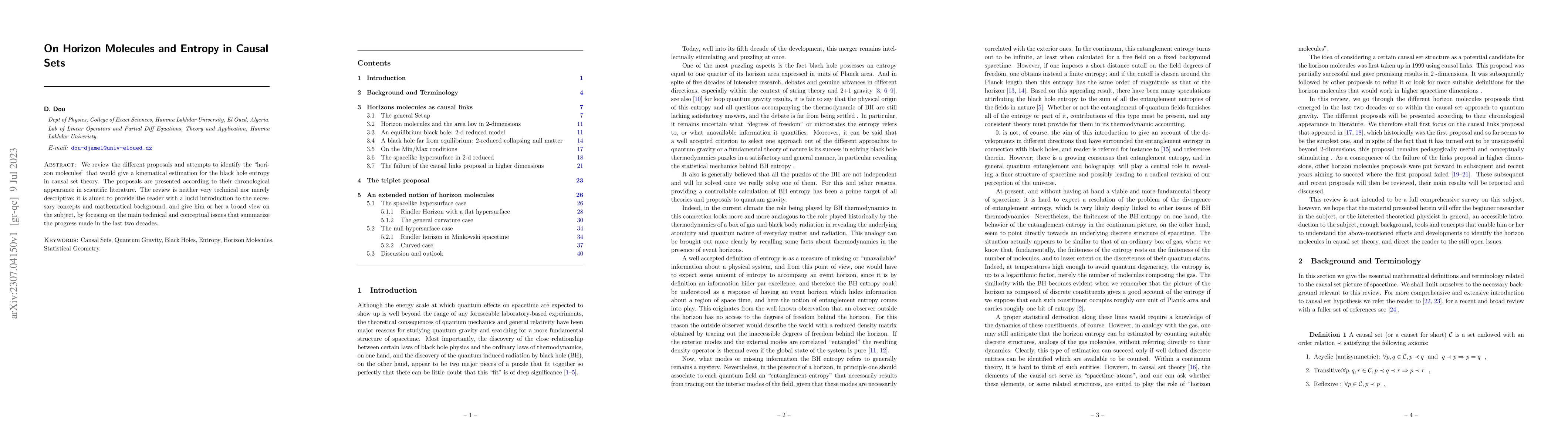 Thumbnail for On Horizon Molecules and Entropy in Causal Sets