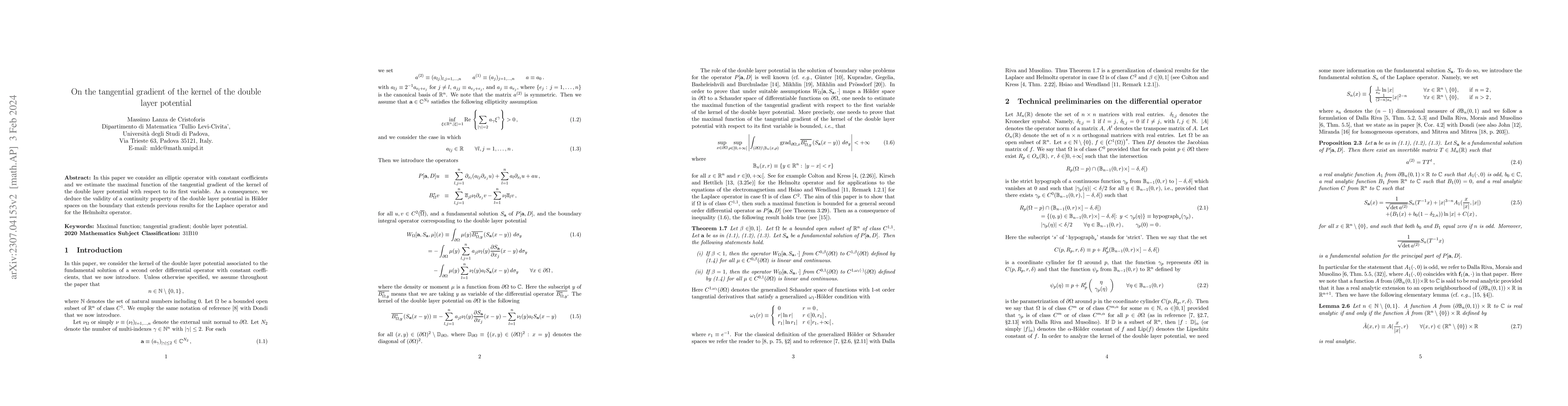 Thumbnail for On the tangential gradient of the kernel of the double layer potential