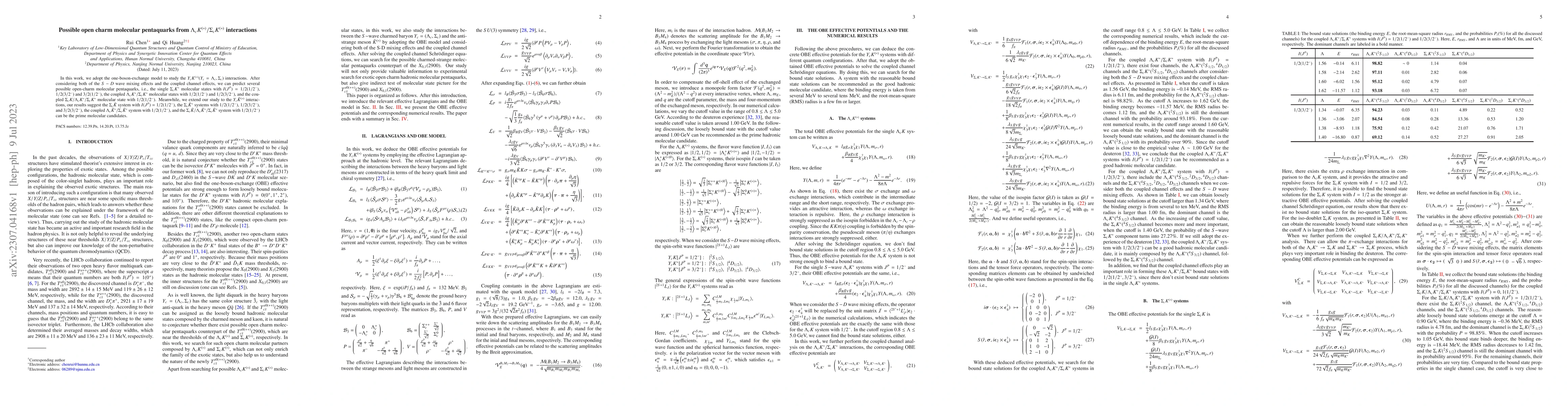 Thumbnail for Possible open charm molecular pentaquarks from
  $\Lambda_cK^{(*)}/\Sigma_cK^{(*)}$ interactions