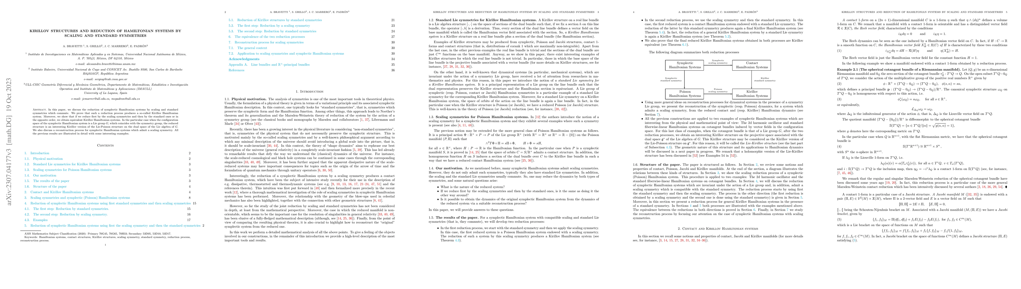 Thumbnail for Kirillov structures and reduction of Hamiltonian systems by scaling and
  standard symmetries