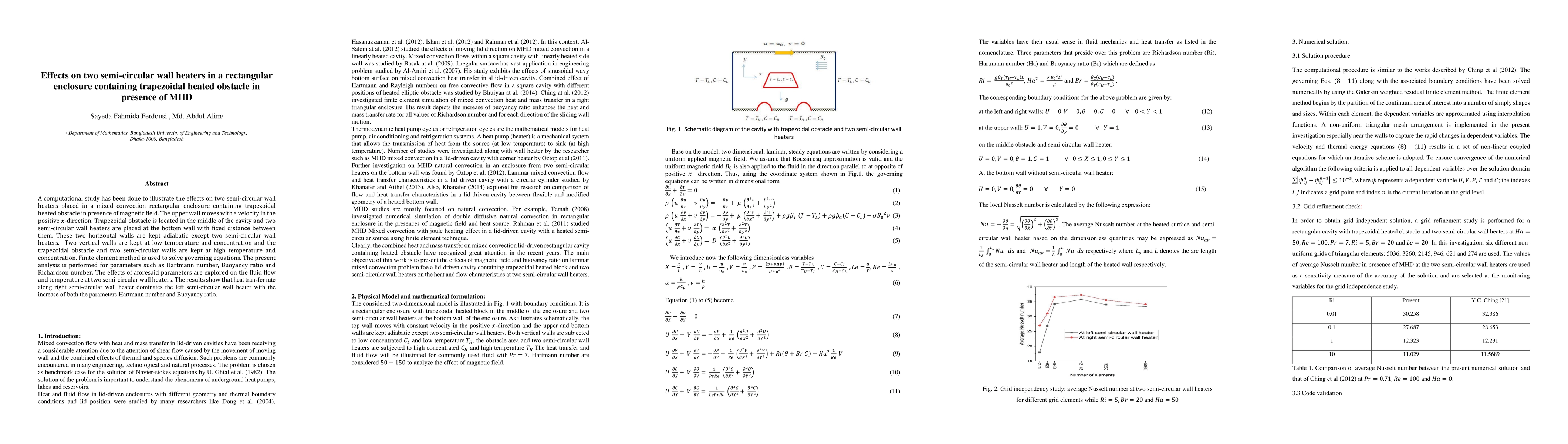 Thumbnail for Effects on two semi-circular wall heaters in a rectangular enclosure
  containing trapezoidal heated obstacle in presence of MHD