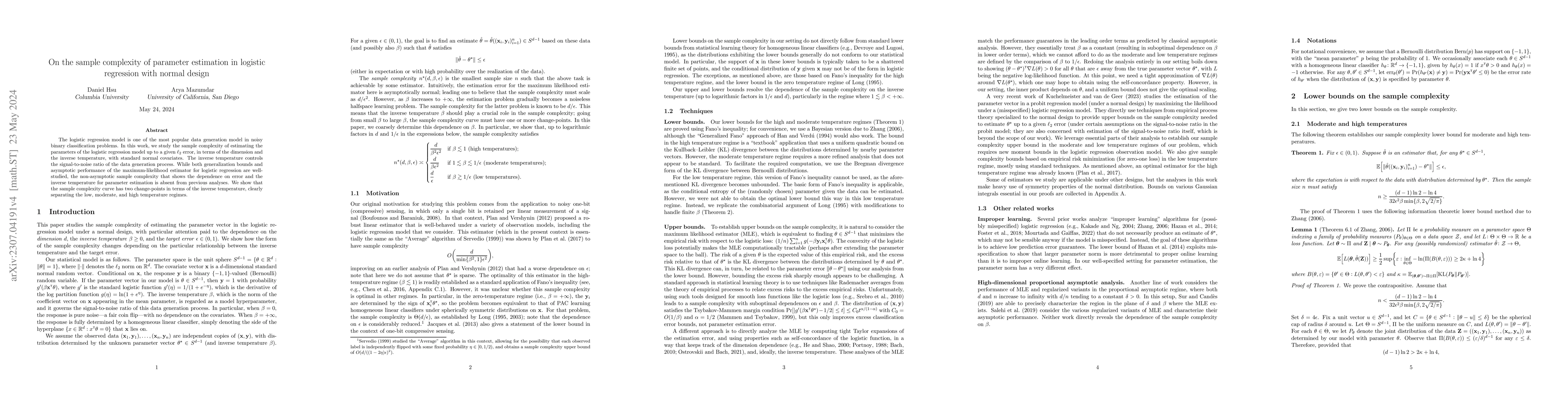 Thumbnail for On the sample complexity of parameter estimation in logistic regression
  with normal design