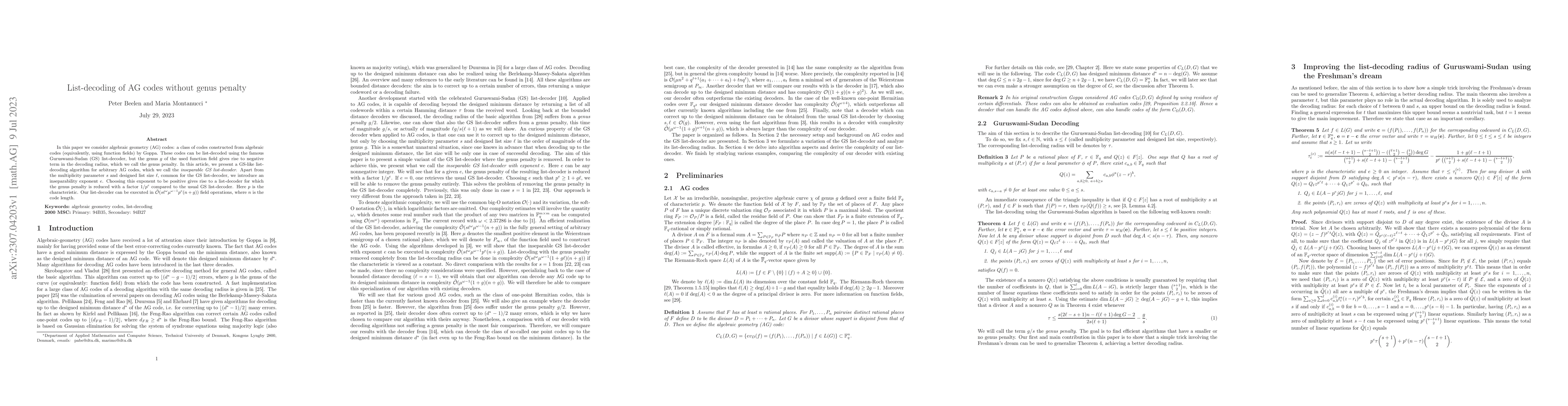 Thumbnail for List-decoding of AG codes without genus penalty