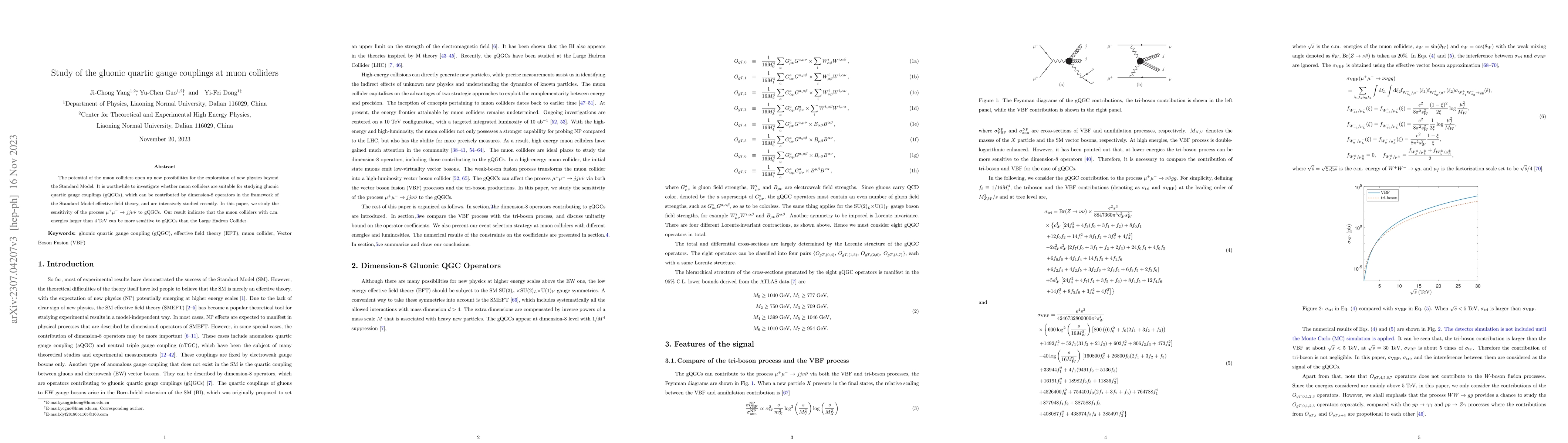 Thumbnail for Study of the gluonic quartic gauge couplings at muon colliders