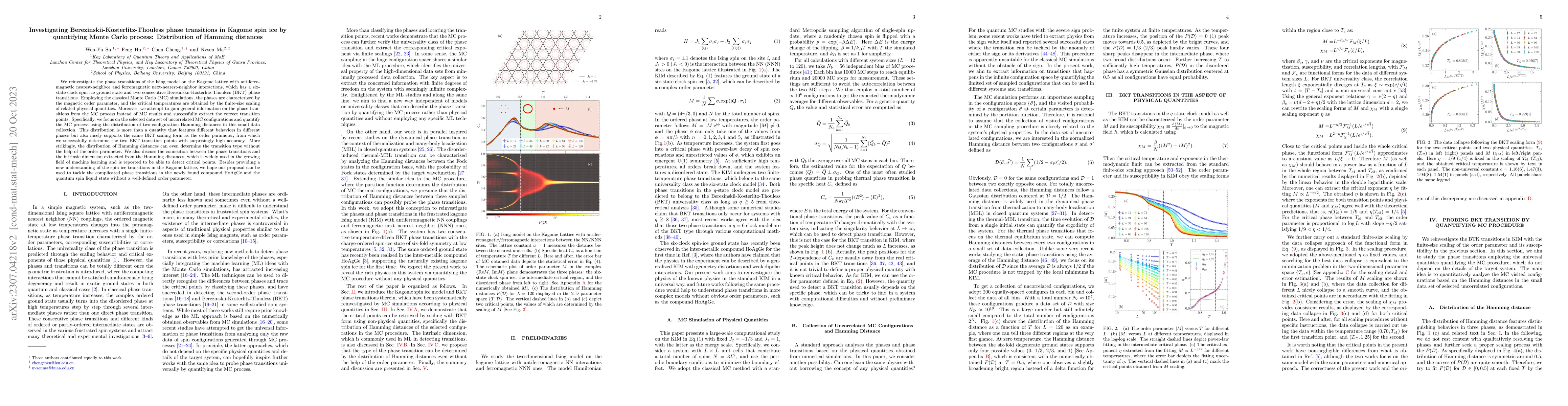 Thumbnail for Investigating Berezinskii-Kosterlitz-Thouless phase transitions in
  Kagome spin ice by quantifying Monte Carlo process: Distribution of Hamming
  distances