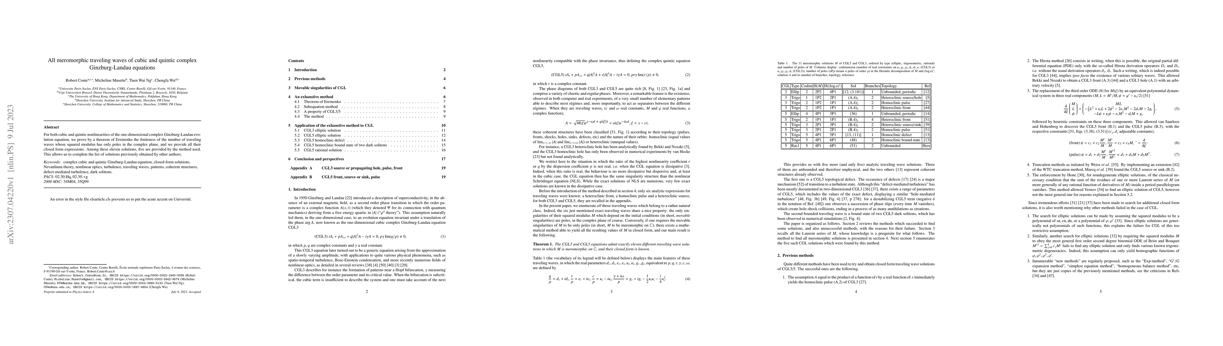 Thumbnail for All meromorphic traveling waves of cubic and quintic complex
  Ginzburg-Landau equations