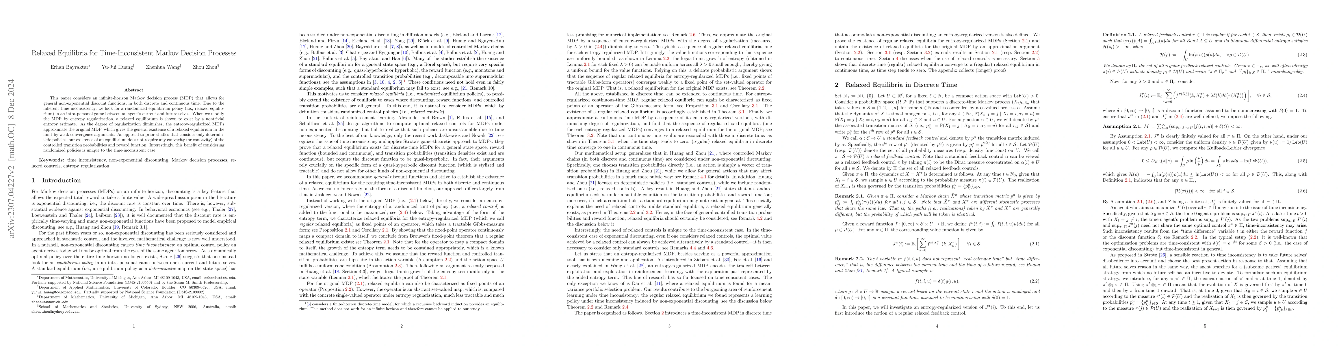 Thumbnail for Relaxed Equilibria for Time-Inconsistent Markov Decision Processes