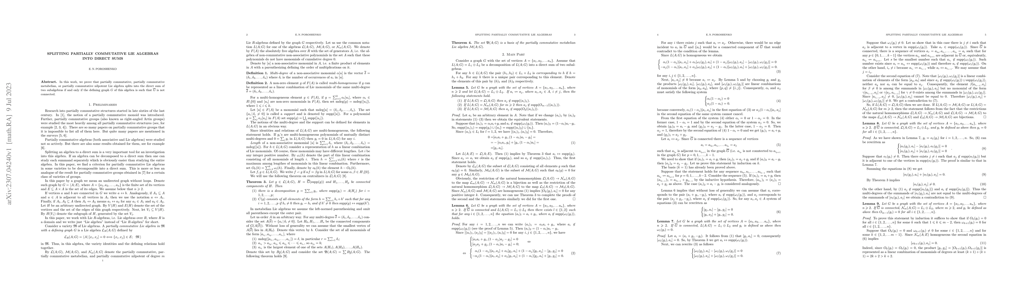 Thumbnail for Splitting partially commutative Lie algebras into direct sums