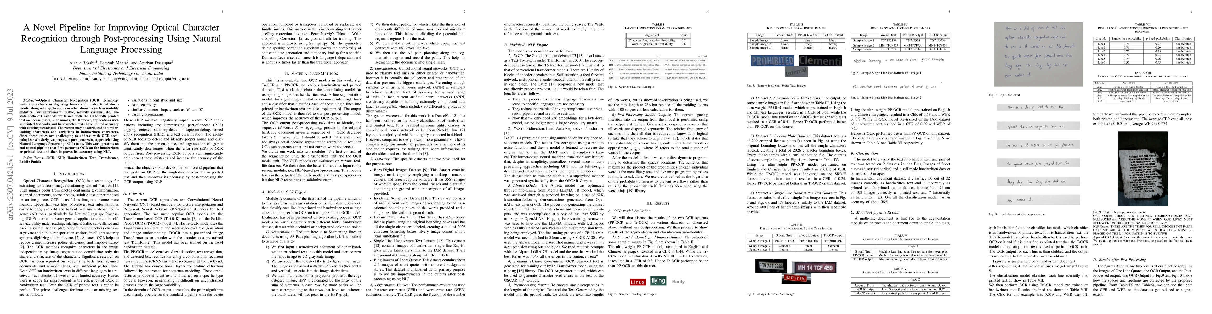 Thumbnail for A Novel Pipeline for Improving Optical Character Recognition through
  Post-processing Using Natural Language Processing