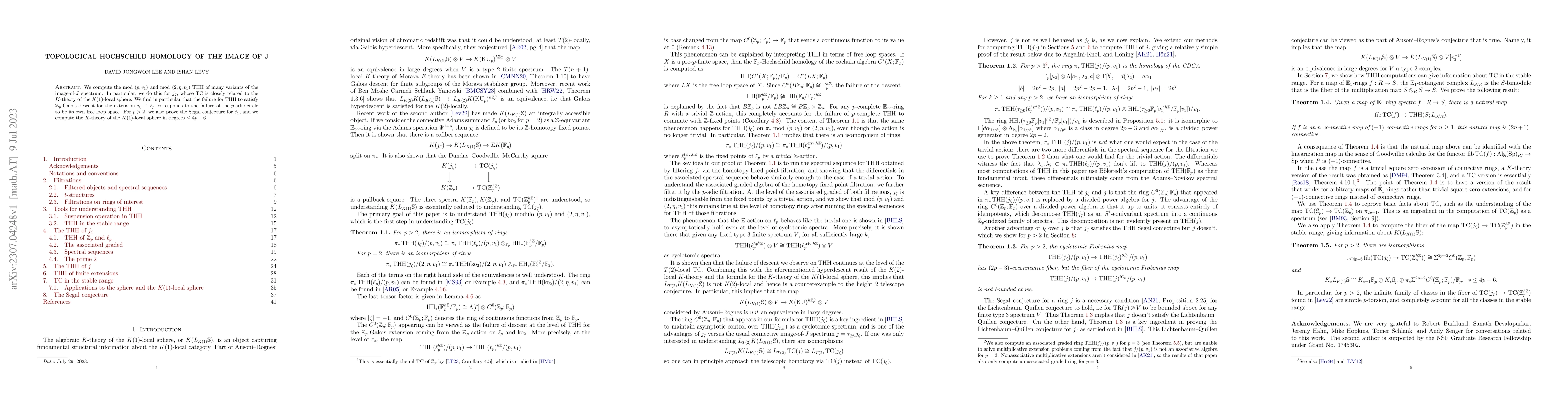 Thumbnail for Topological Hochschild homology of the image of j