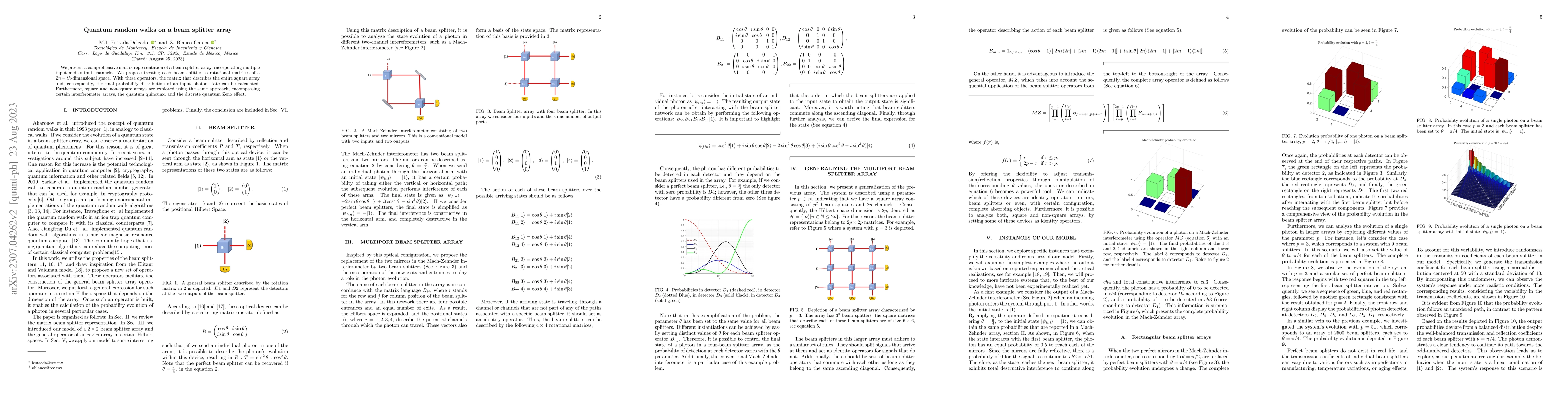 Thumbnail for Quantum random walks on a beam splitter array