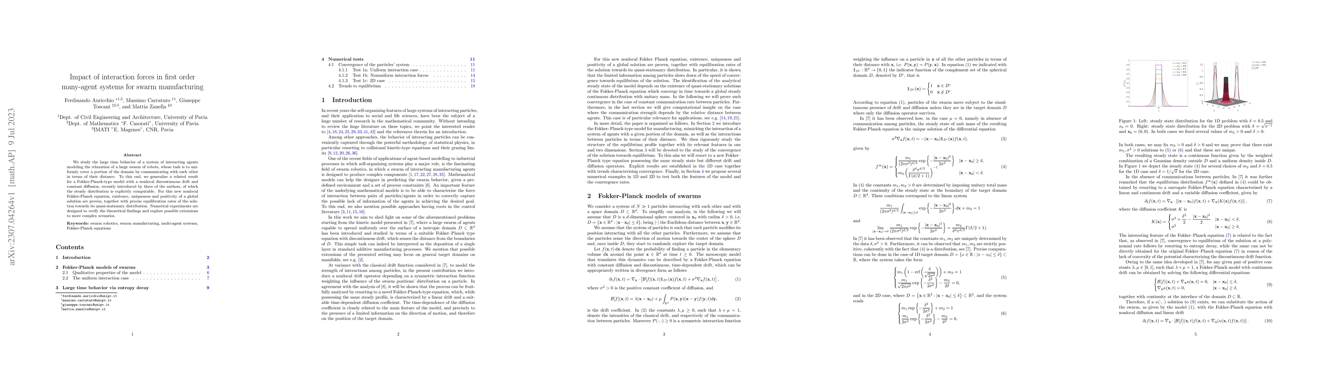 Thumbnail for Impact of interaction forces in first order many-agent systems for swarm
  manufacturing