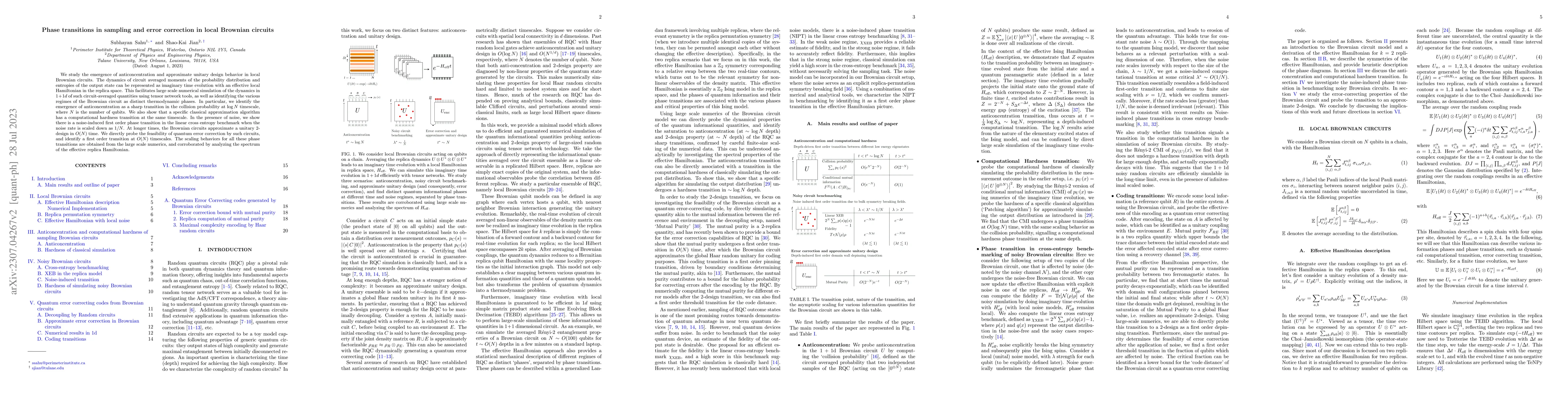 Thumbnail for Phase transitions in sampling and error correction in local Brownian
  circuits