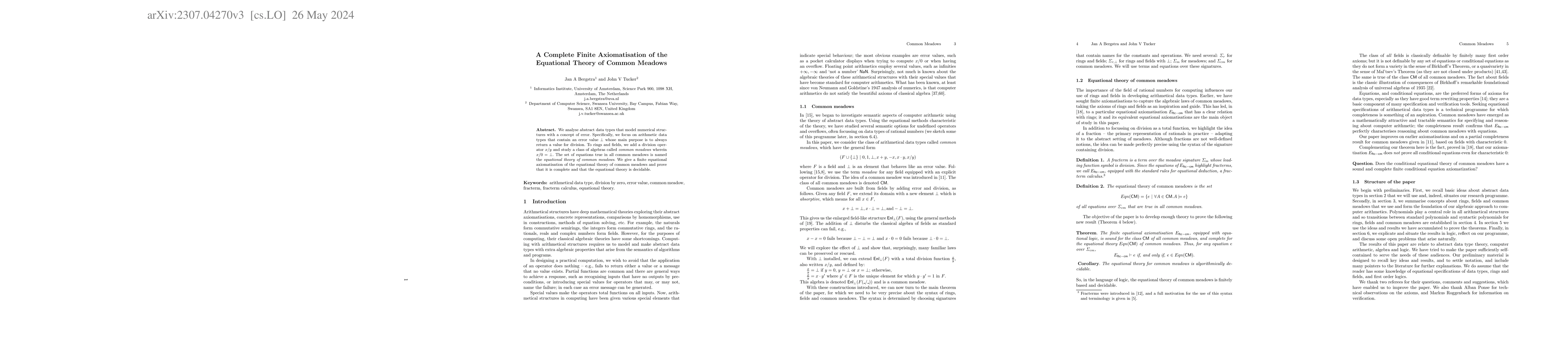 Thumbnail for A Complete Finite Axiomatisation of the Equational Theory of Common
  Meadows
