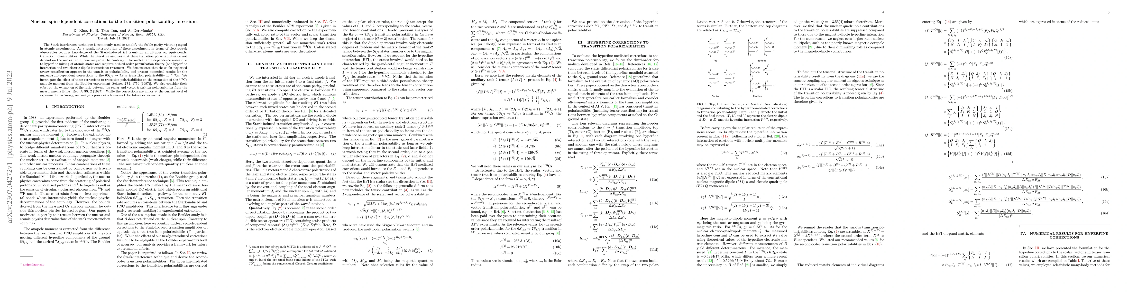 Thumbnail for Nuclear-spin-dependent corrections to the transition polarizability in
  cesium